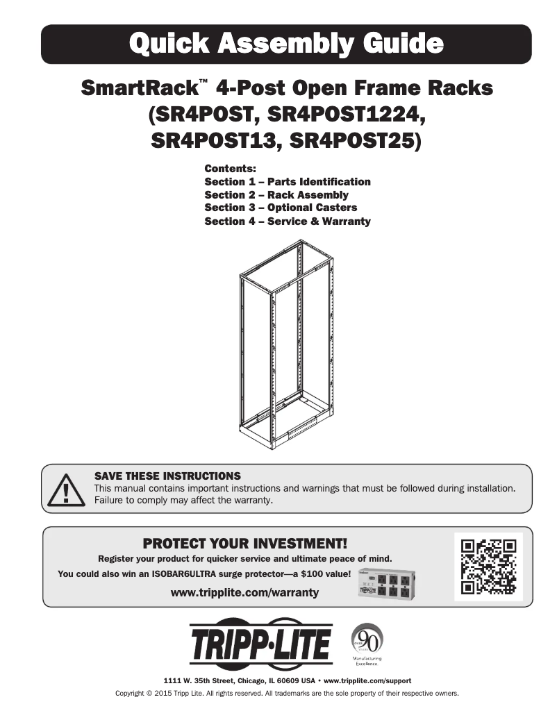 Page 1 de la notice Manuel utilisateur Tripp Lite SmartRack SR4POST13
