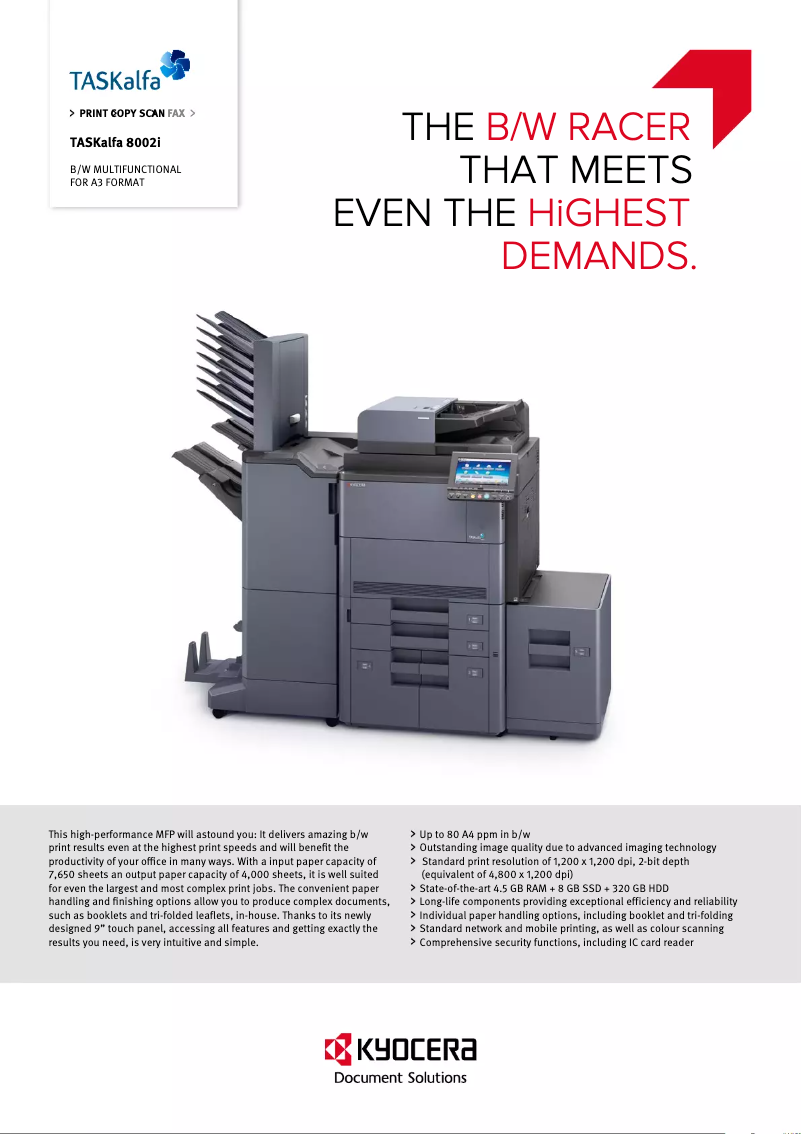 Page 1 de la notice Fiche technique Kyocera TASKalfa 8002i