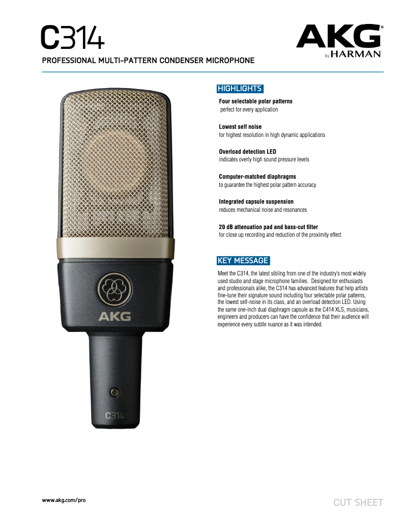 Page 1 de la notice Fiche technique AKG C314