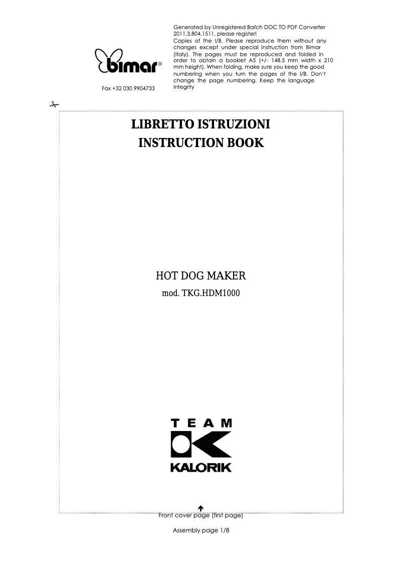 Page 1 of the manual User Manual Kalorik TKG.HDM1000