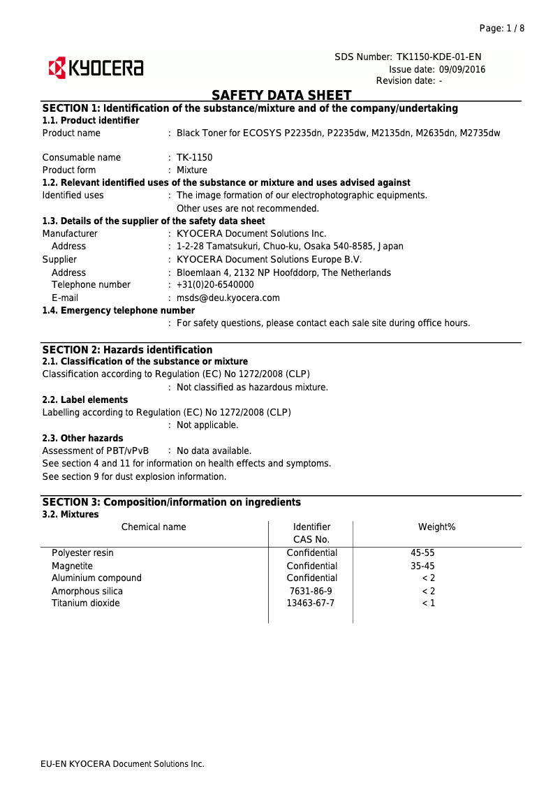 Page 1 de la notice Instructions de sécurité Kyocera ECOSYS M2635dn