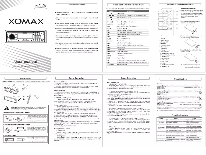 Image de la première page du manuel de l'appareil XM-RSU224