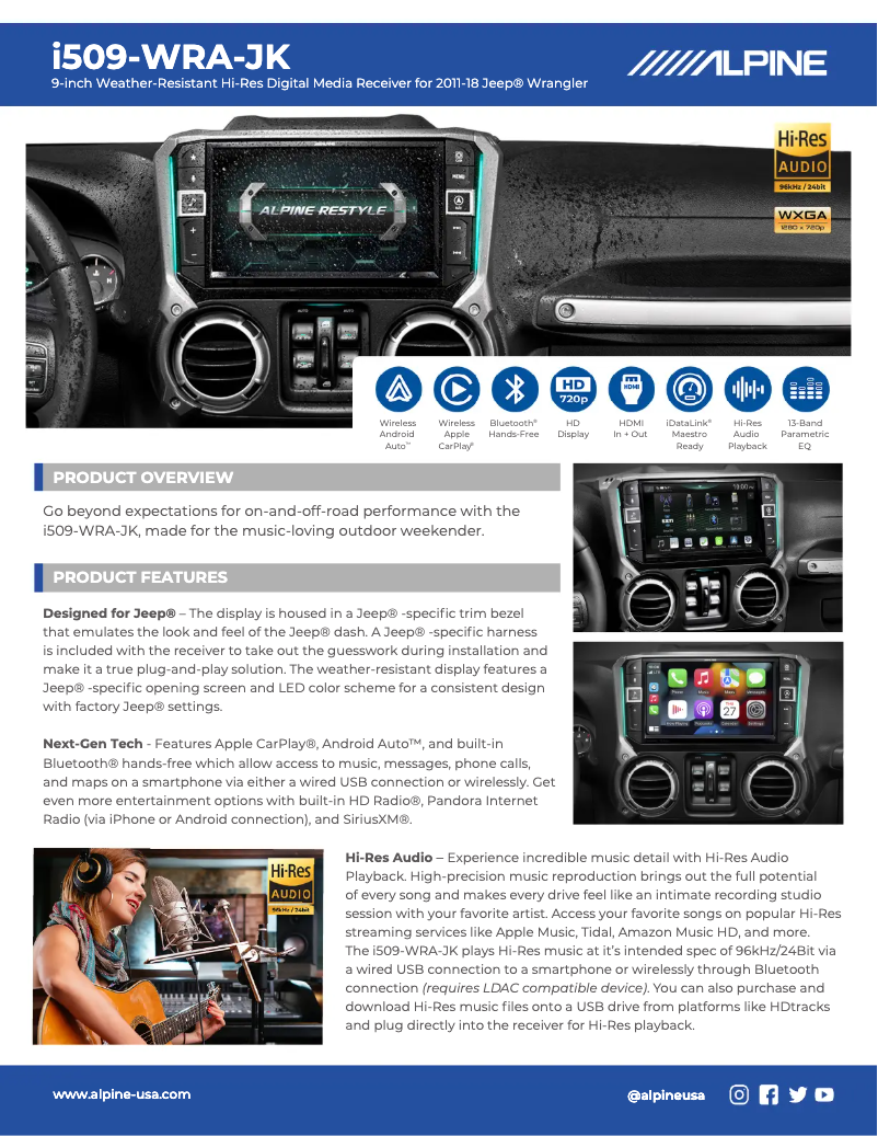 Page 1 of the manual Technical Sheet Alpine Restyle i509-WRA-JK