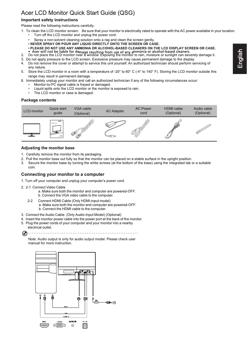 Page 1 de la notice Guide de démarrage rapide Acer SB220Q
