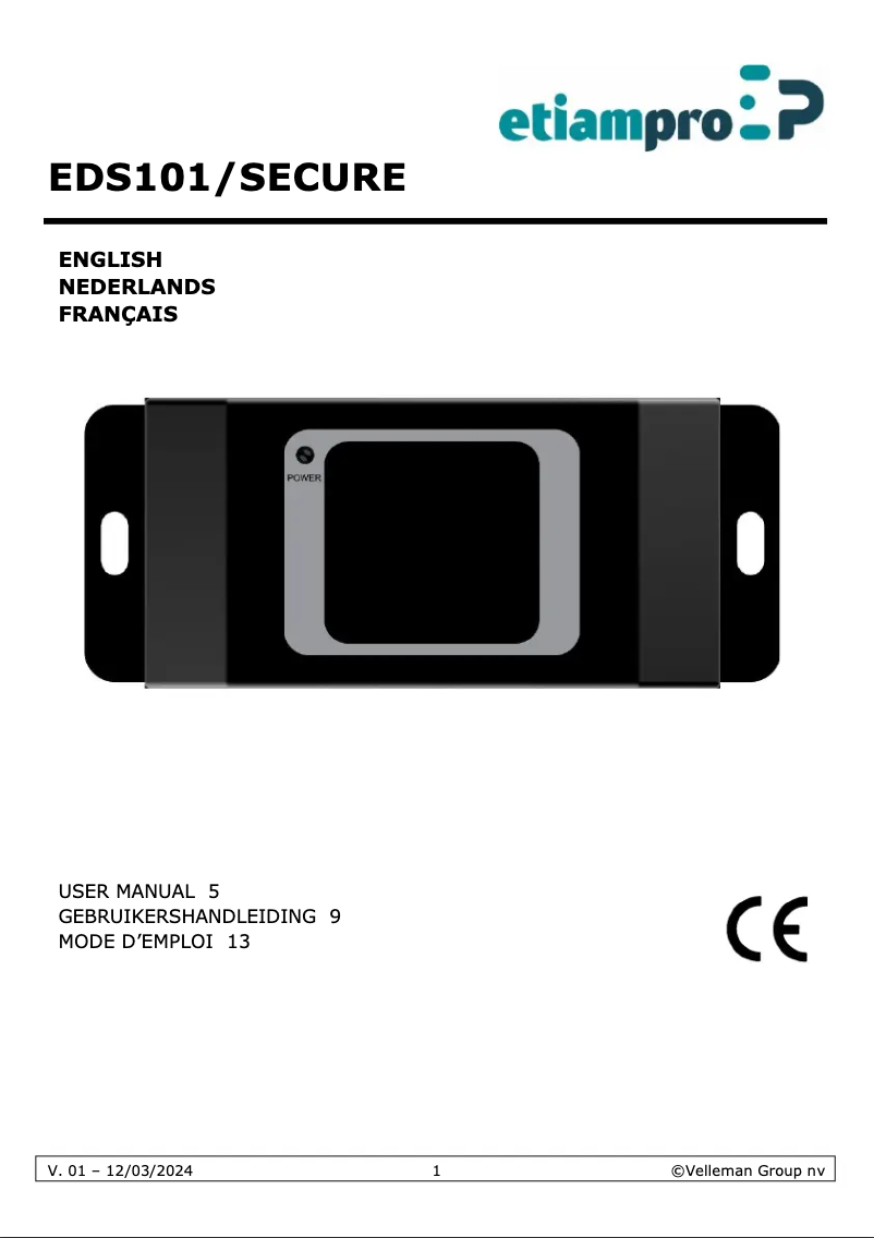 Page 1 de la notice Manuel utilisateur EtiamPro EDS101/SECURE