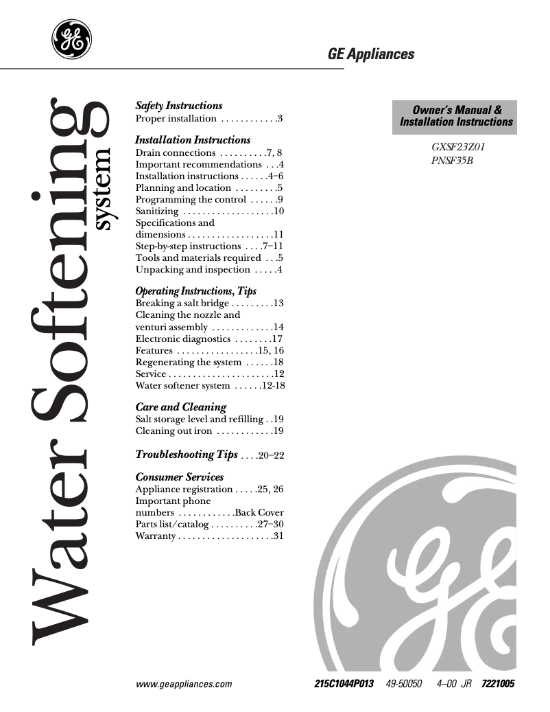 Página 1 del manual Manual de usuario GE Profile PNSF35B