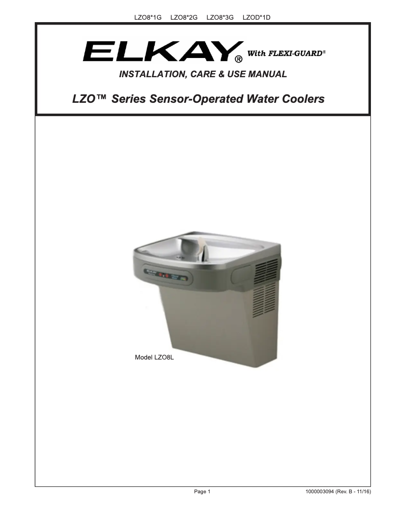 Page 1 de la notice Manuel utilisateur Elkay LZO8L