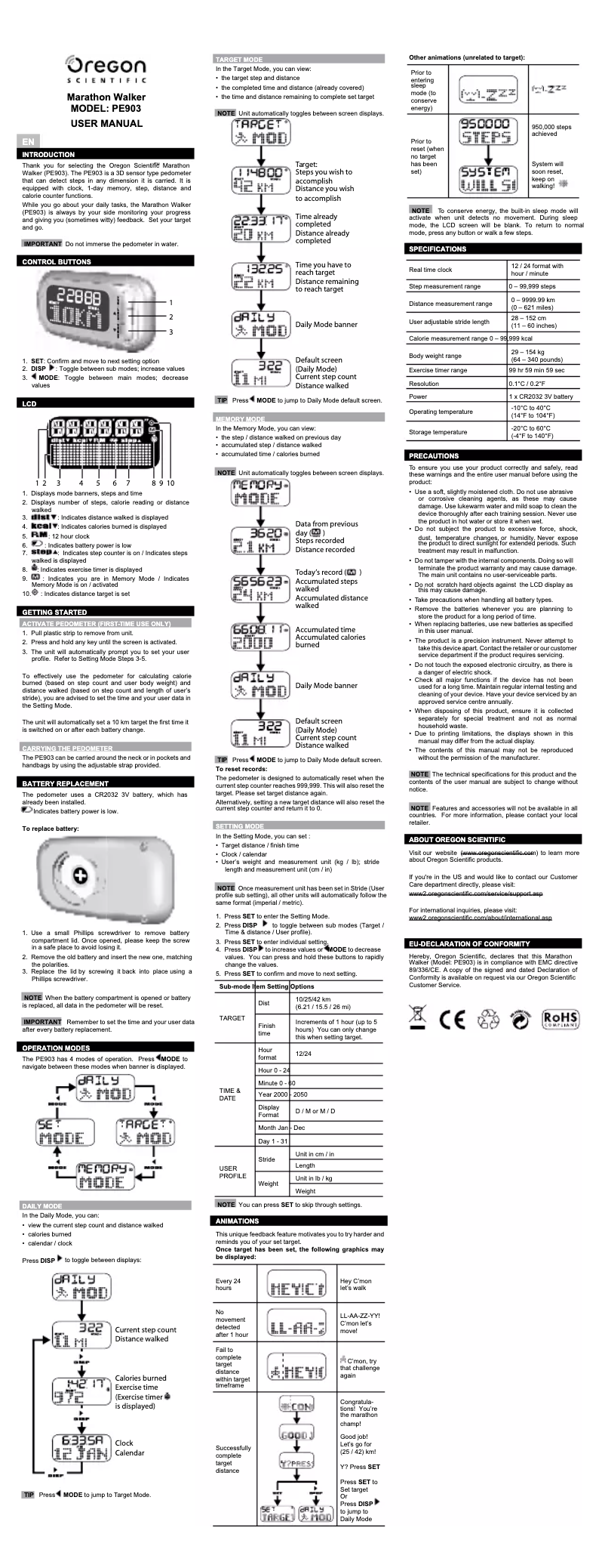 Page 1 de la notice Manuel utilisateur Oregon Scientific PE903