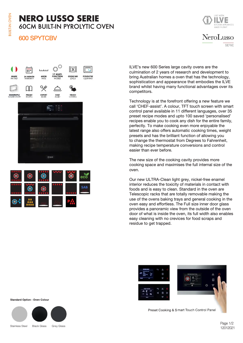 Page 1 de la notice Fiche technique Ilve 600SPYTCBV
