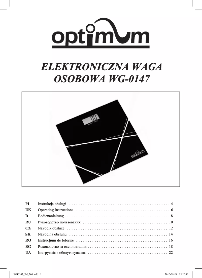 Página 1 del manual Manual de usuario Optimum WG-0147