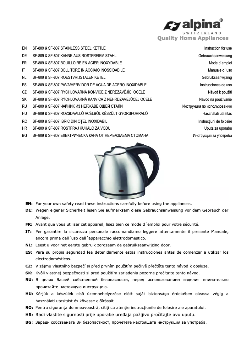 Page 1 de la notice Manuel utilisateur Alpina SF 807