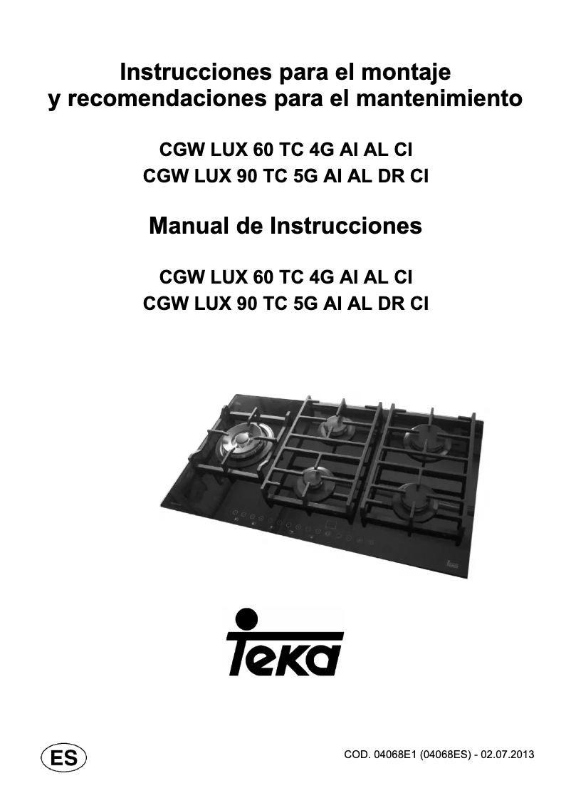 Page 1 de la notice Manuel utilisateur Teka CGW LUX 60 TC 4G AI AL CI