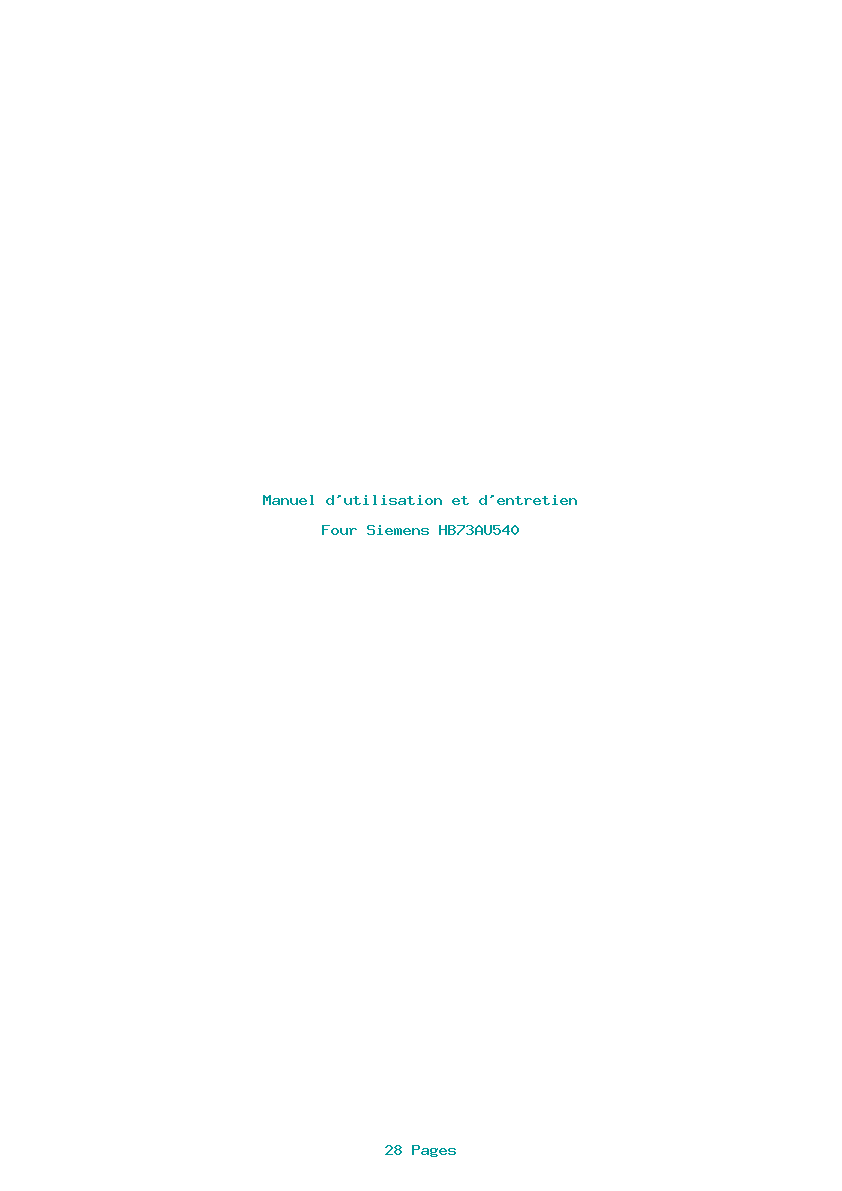 Page 1 de la notice Manuel d'utilisation et d'entretien Siemens HB73AU540
