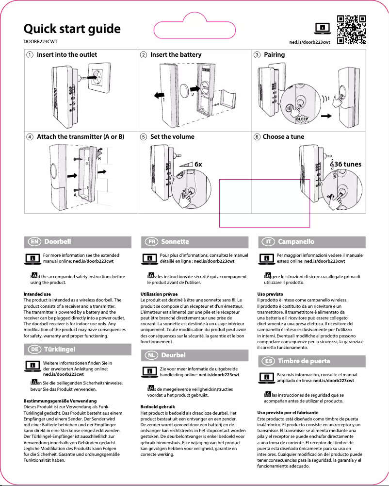 Page 1 de la notice Manuel utilisateur Nedis DOORB223CWT