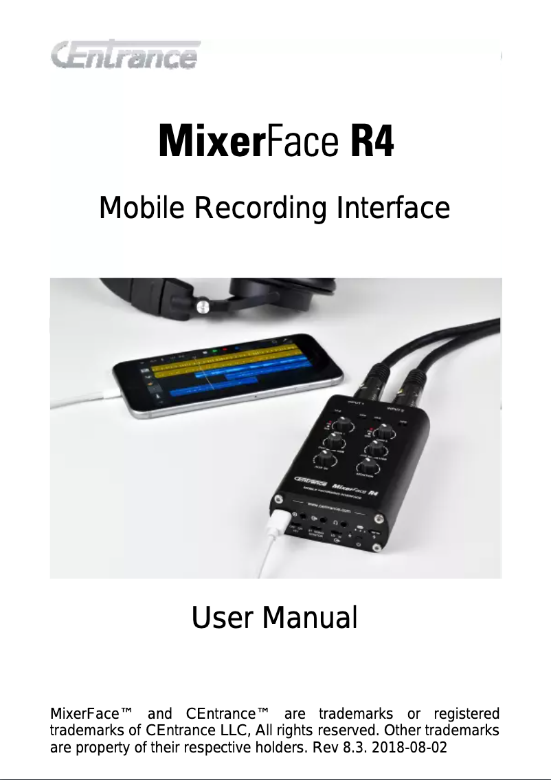 Page 1 de la notice Manuel utilisateur CEntrance MixerFace R4