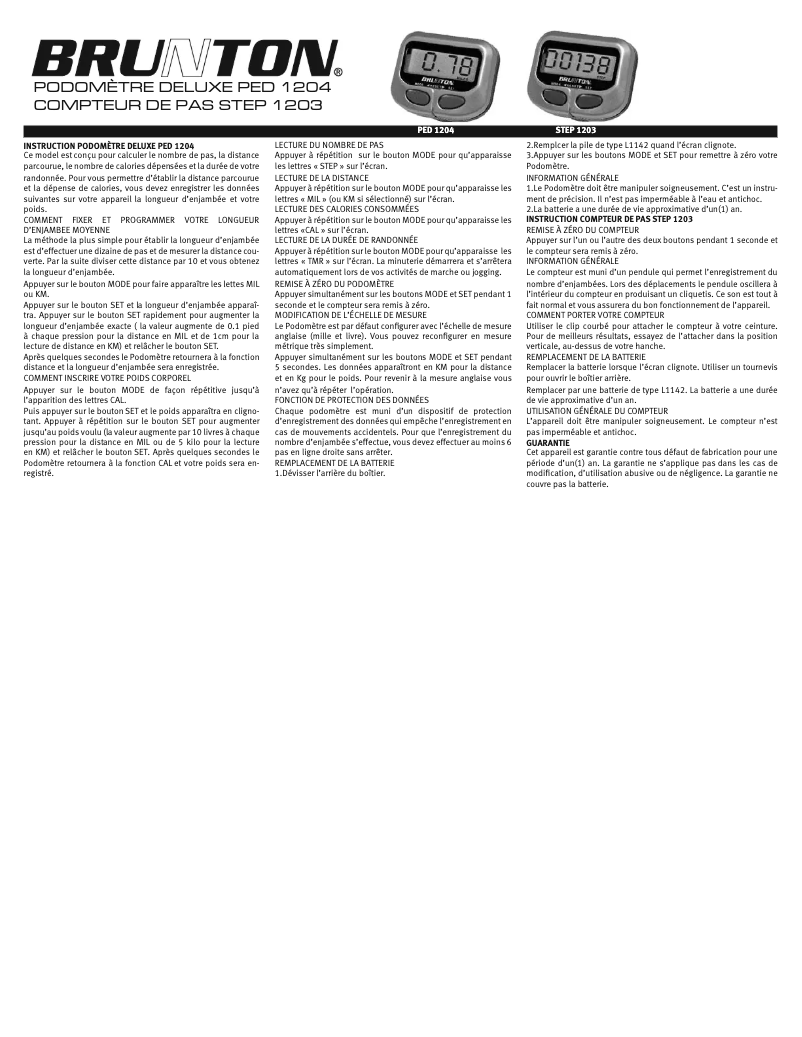 Page 1 de la notice Manuel utilisateur Brunton PED 1203