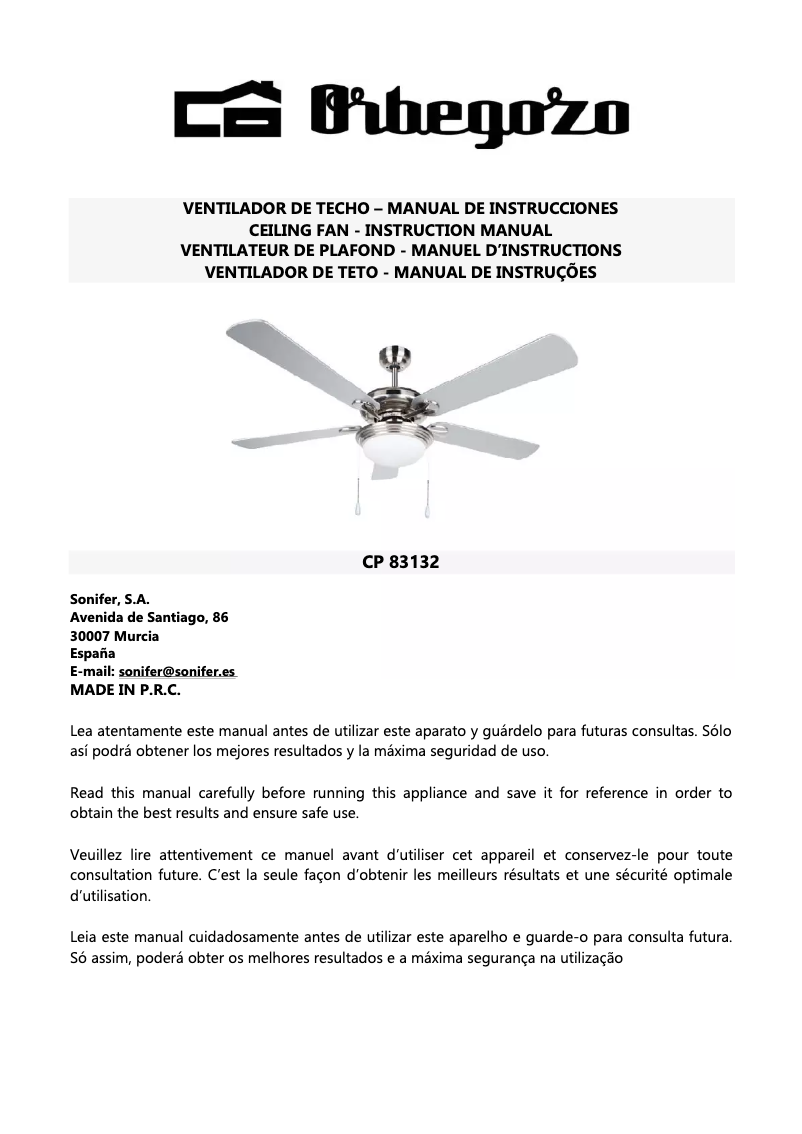 Página 1 del manual Manual de usuario Orbegozo CP 83132