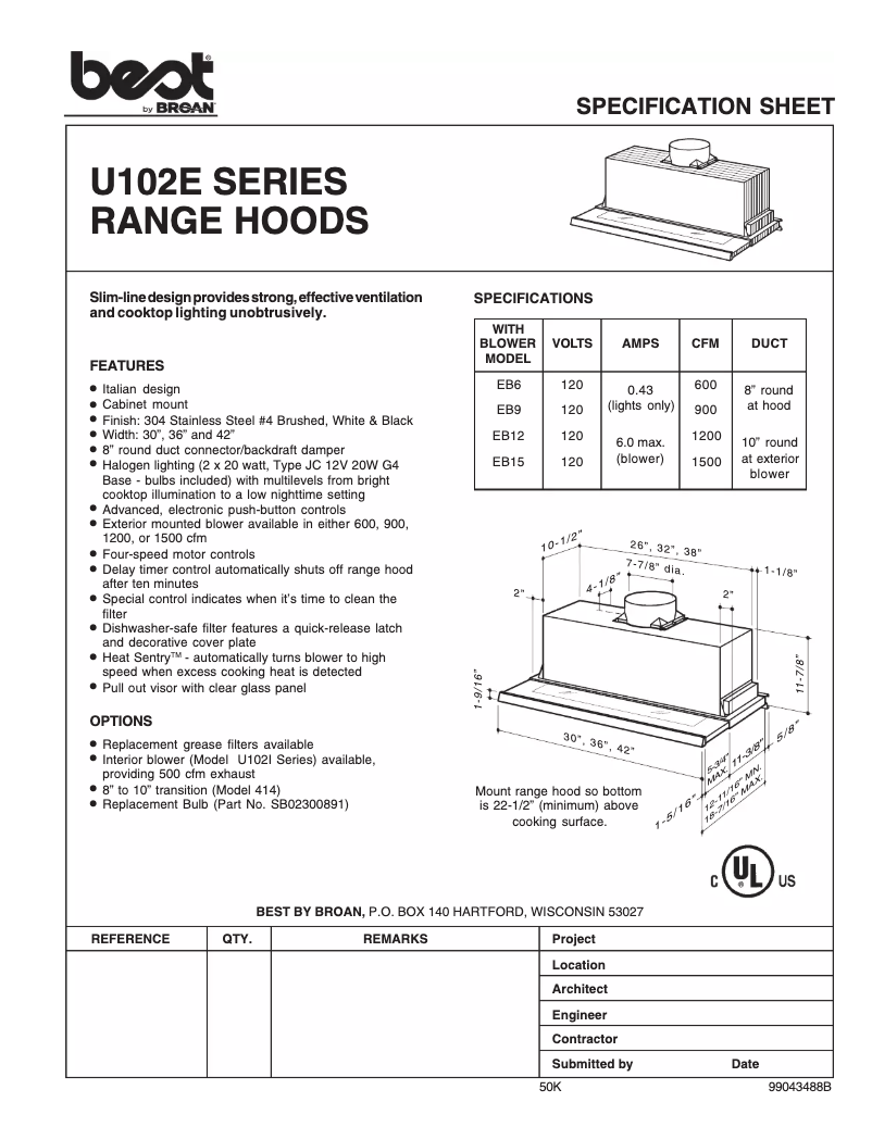Page 1 de la notice Fiche technique Best U102E