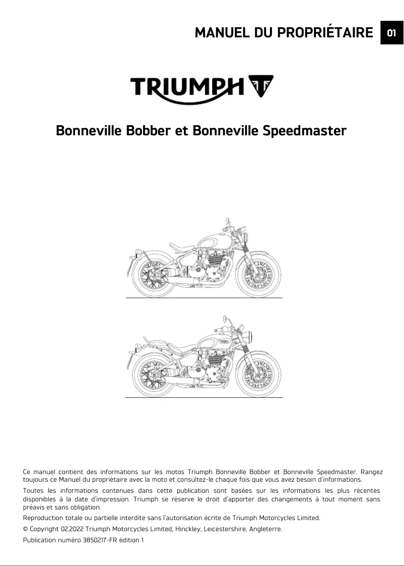 Page 1 de la notice Manuel utilisateur Triumph Bonneville Bobber (2022)