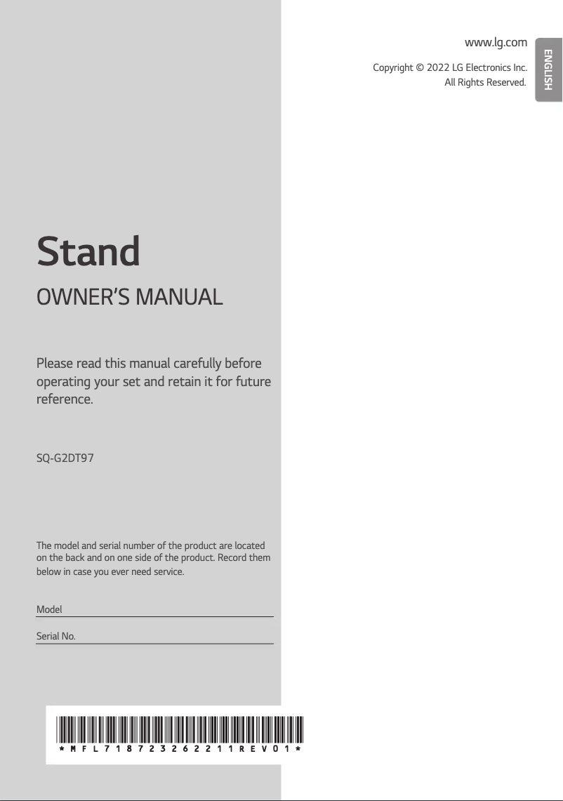 Page 1 de la notice Manuel utilisateur LG SQ-G2DT97