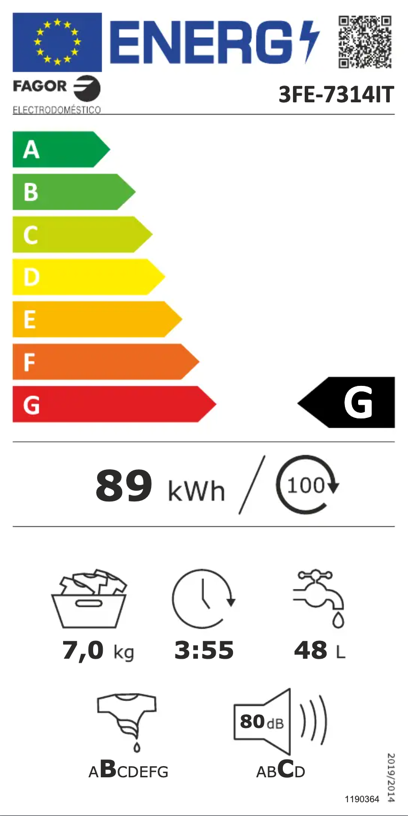 Page 1 de la notice Label énergétique Fagor 3FE-7314IT