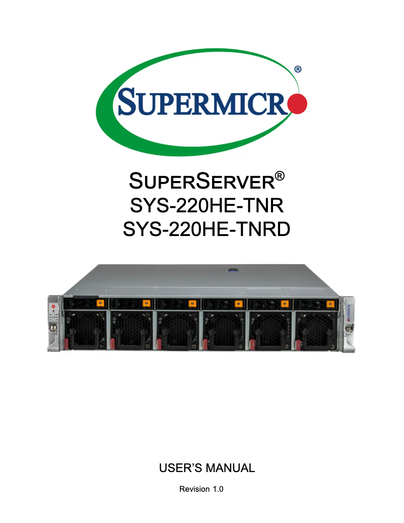 Page 1 de la notice Manuel utilisateur Supermicro SuperServer SYS-220HE-TNRD