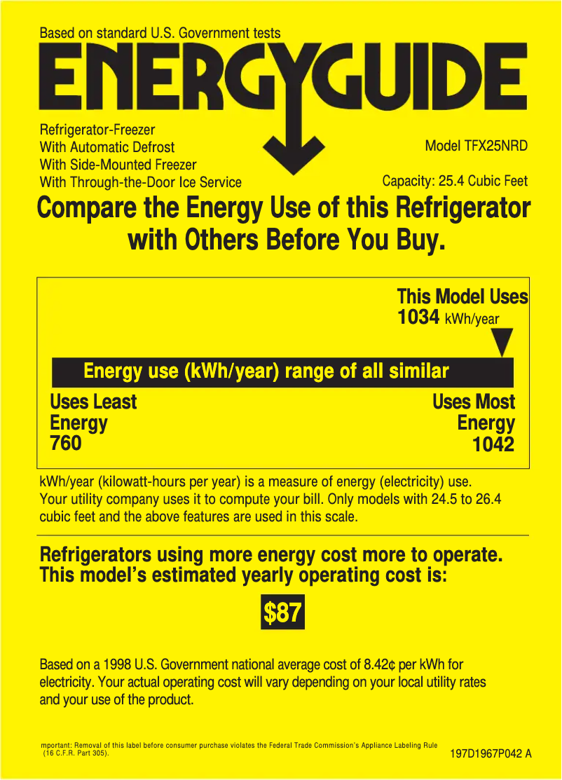 Page n°1 - Label énergétique GE TFX25NRDWW