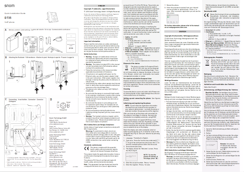 Page 1 de la notice Guide de démarrage rapide Snom D735