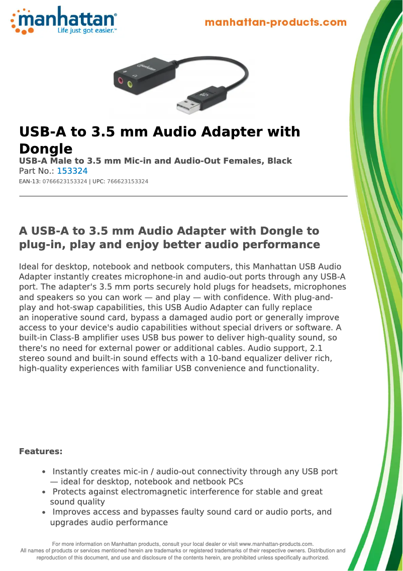 Page 1 de la notice Fiche technique Manhattan 153324