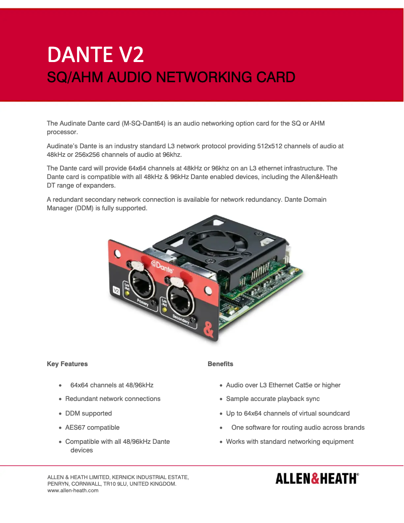Page 1 de la notice Manuel utilisateur Allen & Heath Dante V2