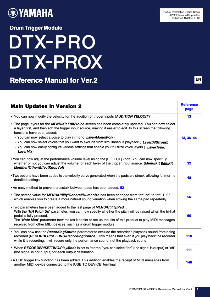 Page 1 de la notice Manuel utilisateur Yamaha DTX-PRO