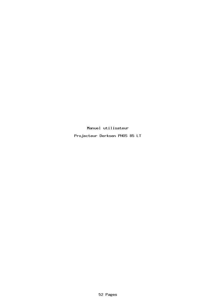 Page 1 de la notice Manuel utilisateur Derksen PHOS 85 LT