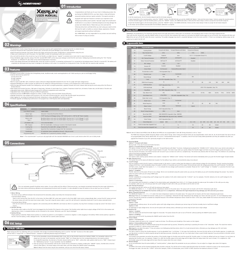 Page 1 de la notice Manuel utilisateur Hobbywing XeRun XR10 PRO 160A