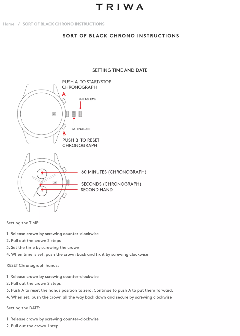 Page 1 de la notice Manuel utilisateur Triwa Sort of Black Chrono