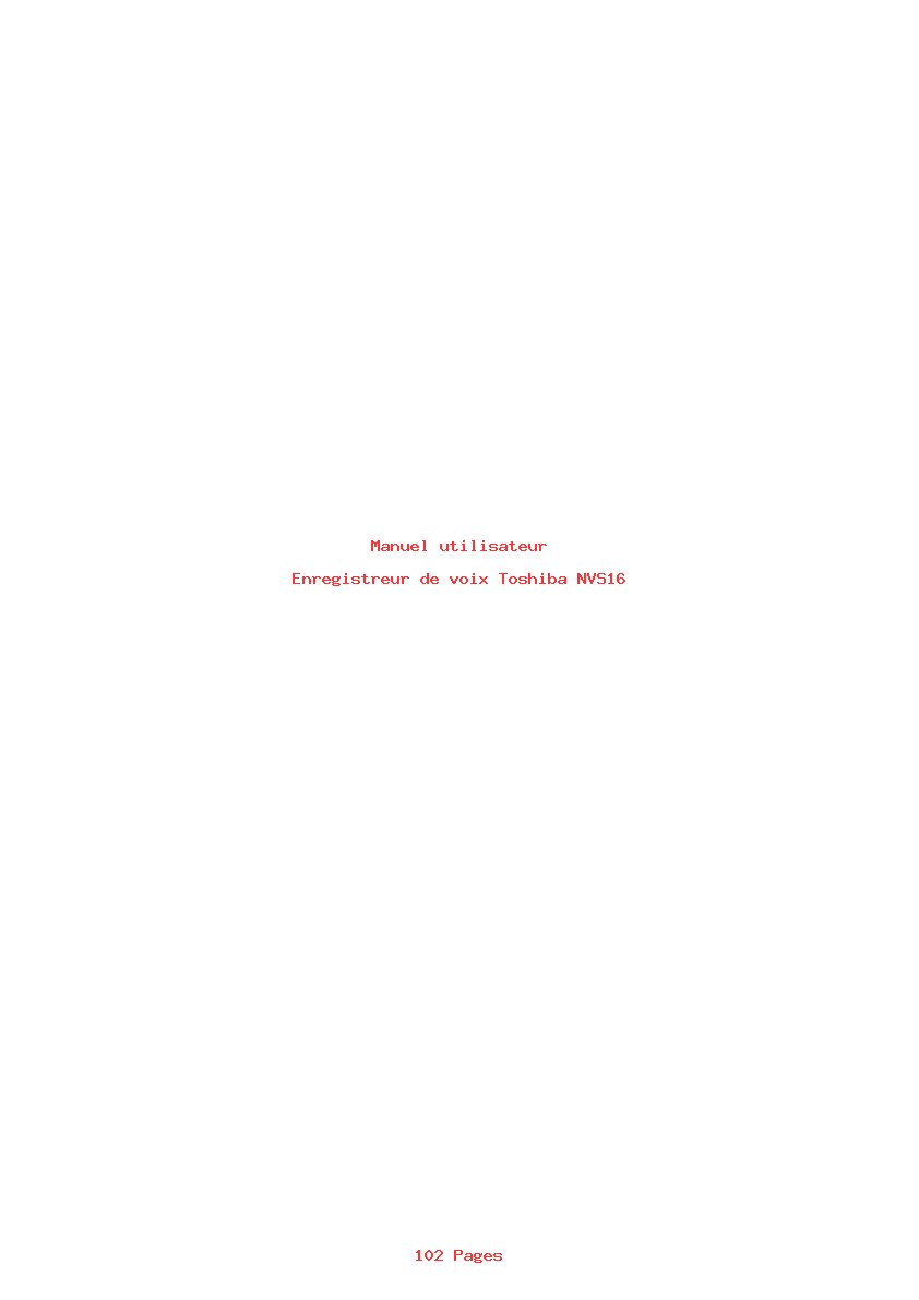 Page 1 de la notice Manuel utilisateur Toshiba NVS16