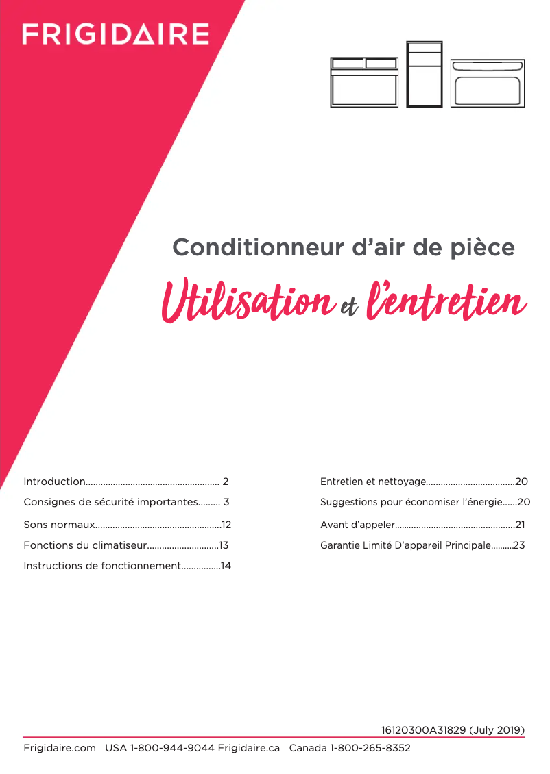 Page 1 de la notice Manuel utilisateur Frigidaire FHTC123WA1