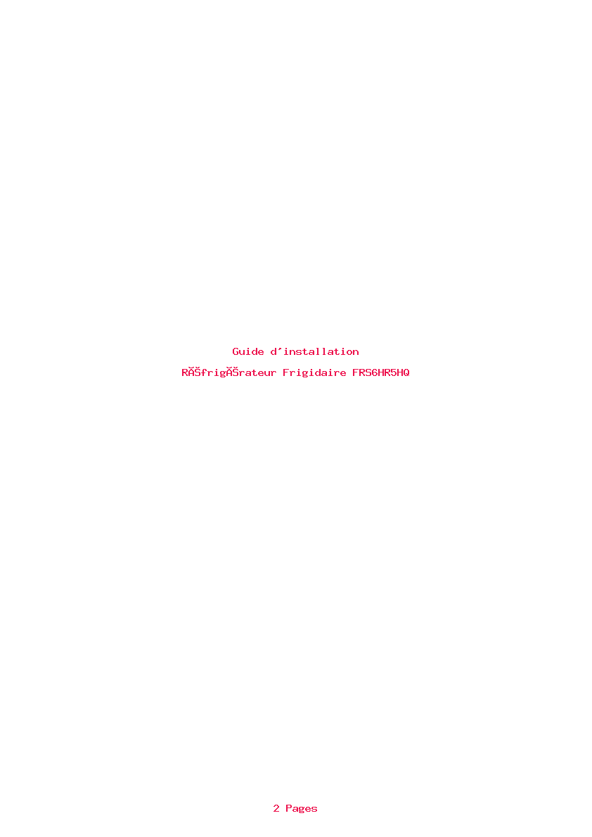 Page 1 de la notice Guide d'installation Frigidaire FRS6HR5HQ