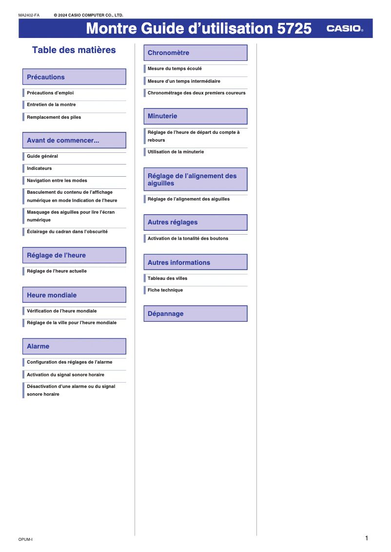 Page 1 de la notice Manuel utilisateur Casio G-Shock GA-2300