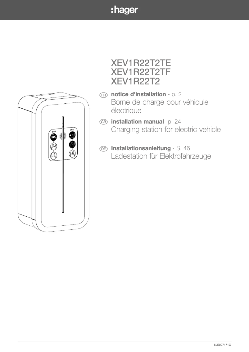 Page 1 of the manual User Manual Hager XEV1R22T2TE