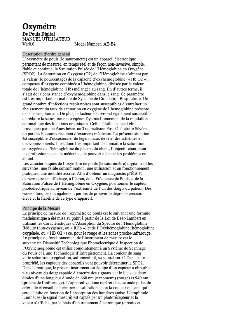 Page 1 de la notice Manuel utilisateur Thomson AE-B4