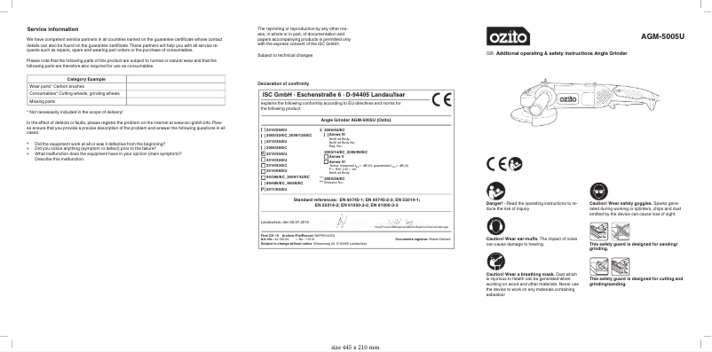 Page 1 de la notice Manuel utilisateur Ozito AGM-5005U