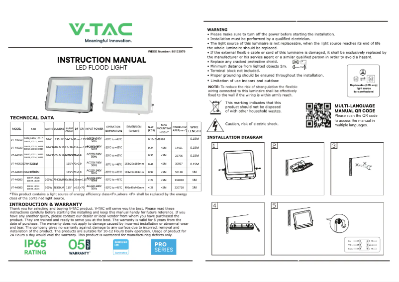 Page 1 de la notice Manuel utilisateur V-TAC VT-44030