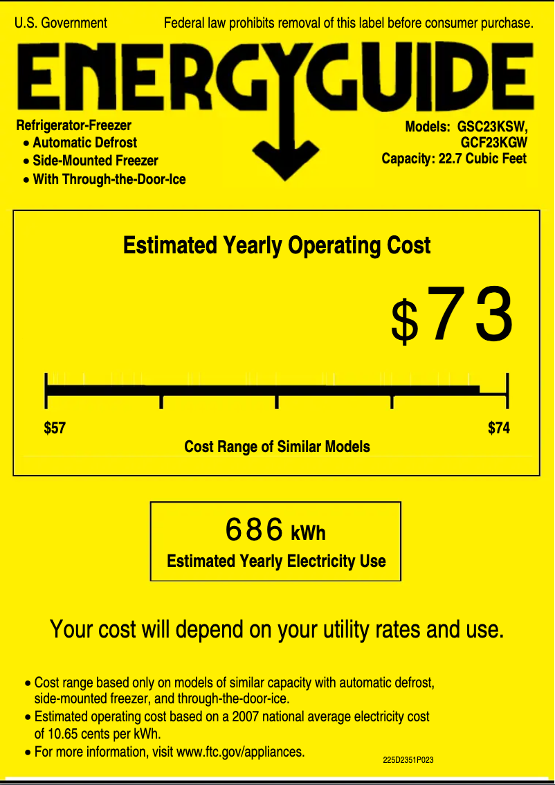 Page 1 of the manual Energy Label GE GCF23KGWWW