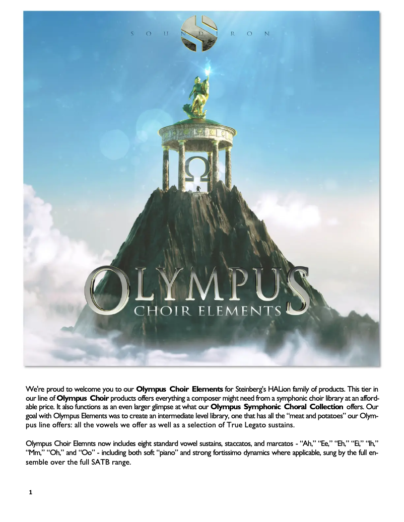 Page 1 de la notice Manuel utilisateur Steinberg Olympus Choir Elements