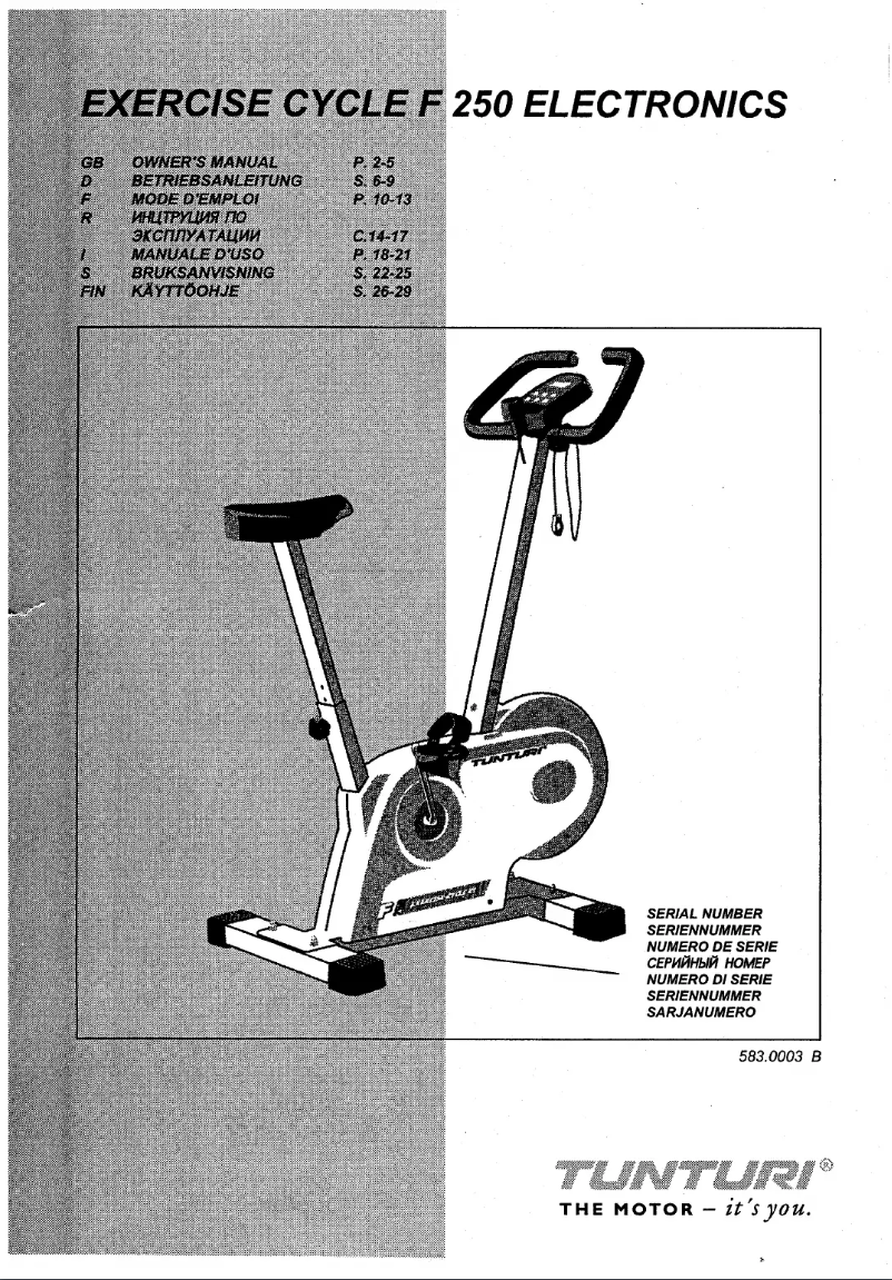 Page 1 de la notice Manuel utilisateur Tunturi F250