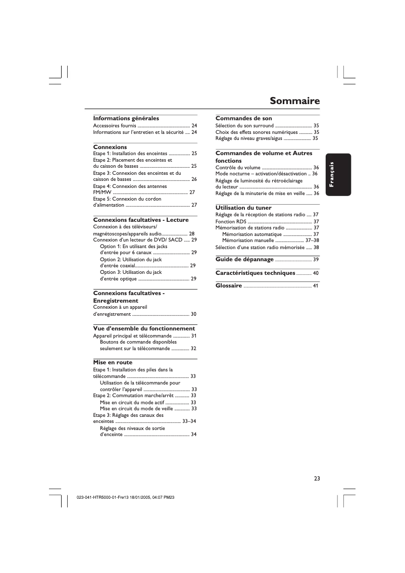 Page 1 de la notice Manuel utilisateur Philips HTR5000