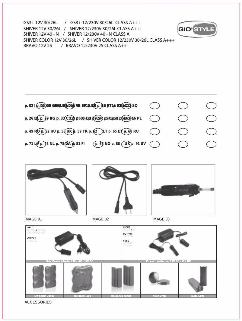 Page 1 de la notice Manuel utilisateur Gio’Style Shiver 30
