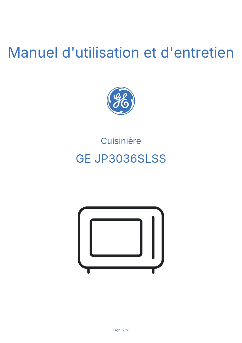 Page 1 de la notice Manuel d'utilisation et d'entretien GE JP3036SLSS