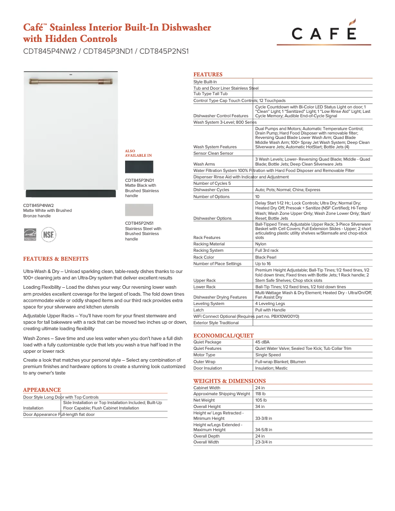 Página 1 del manual Ficha técnica GE CDT845P4NW2