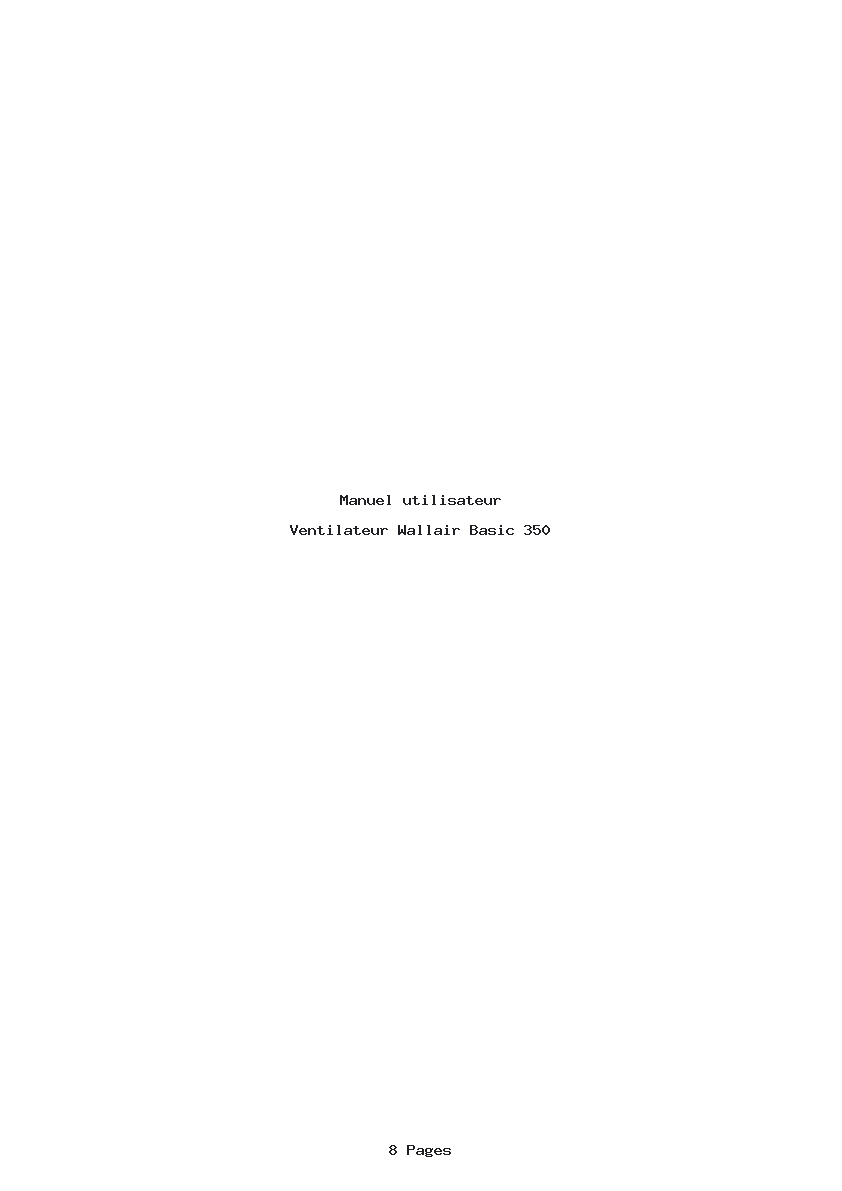 Page 1 de la notice Manuel utilisateur Wallair Basic 350